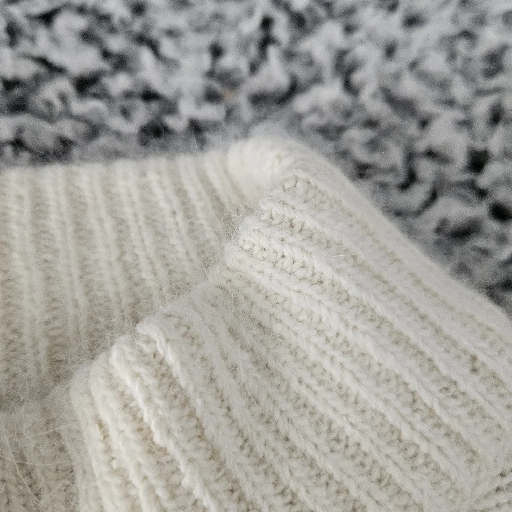 Vintage Cedars Angora Silk Wool Sweater Small Embellished 80s 90s Off White Gold - Picture 7 of 14